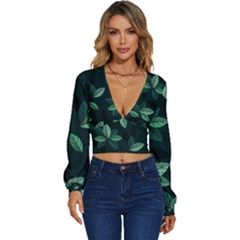 Foliage Long Sleeve Deep-v Velour Top