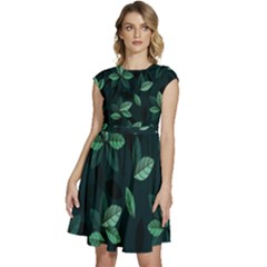 Foliage Cap Sleeve High Waist Dress