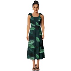 Foliage Tie-Strap Tiered Midi Chiffon Dress