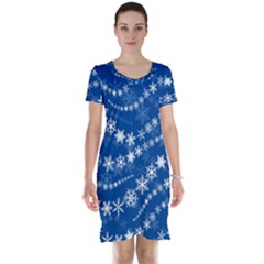 Snowflakes Winter Background Short Sleeve Nightdress by Proyonanggan