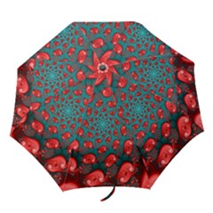 Fractal Red Spiral Abstract Art Folding Umbrellas by Proyonanggan