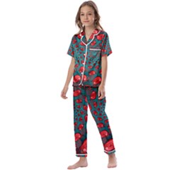 Fractal Red Spiral Abstract Art Kids  Satin Short Sleeve Pajamas Set by Proyonanggan