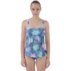 Leaves Glitter Background Winter Twist Front Tankini Set by Proyonanggan