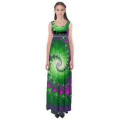 Fractal Spiral Purple Art Green Art Empire Waist Maxi Dress by Proyonanggan