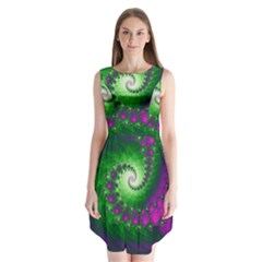 Fractal Spiral Purple Art Green Art Sleeveless Chiffon Dress   by Proyonanggan