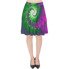 Fractal Spiral Purple Art Green Art Velvet High Waist Skirt by Proyonanggan
