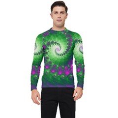 Fractal Spiral Purple Art Green Art Men s Long Sleeve Rash Guard by Proyonanggan