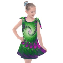 Fractal Spiral Purple Art Green Art Kids  Tie Up Tunic Dress by Proyonanggan