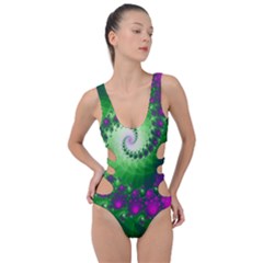 Fractal Spiral Purple Art Green Art Side Cut Out Swimsuit by Proyonanggan