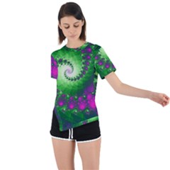 Fractal Spiral Purple Art Green Art Asymmetrical Short Sleeve Sports T-shirt by Proyonanggan