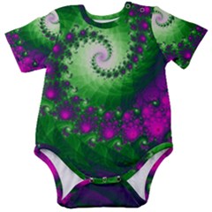 Fractal Spiral Purple Art Green Art Baby Short Sleeve Bodysuit by Proyonanggan