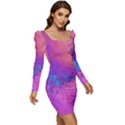 Fractal Art Artwork Magical Purple Women Long Sleeve Ruched Stretch Jersey Dress View2