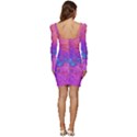 Fractal Art Artwork Magical Purple Women Long Sleeve Ruched Stretch Jersey Dress View4