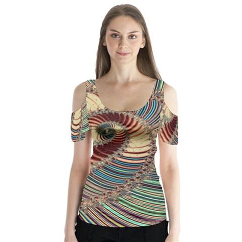 Fractal Strange Unknown Abstract Butterfly Sleeve Cutout T-shirt  by Proyonanggan