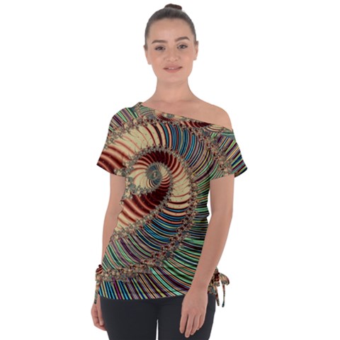 Fractal Strange Unknown Abstract Off Shoulder Tie-up T-shirt by Proyonanggan