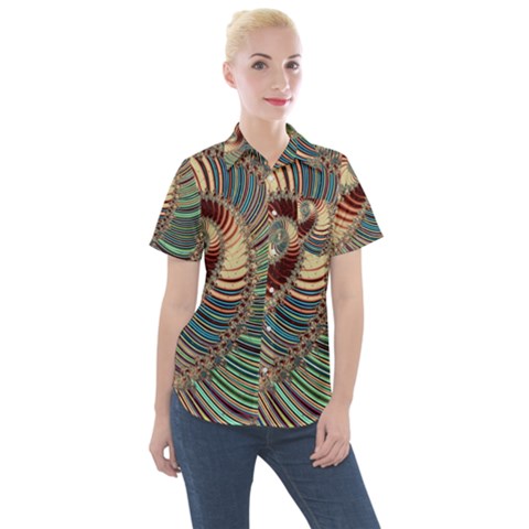 Fractal Strange Unknown Abstract Women s Short Sleeve Pocket Shirt by Proyonanggan