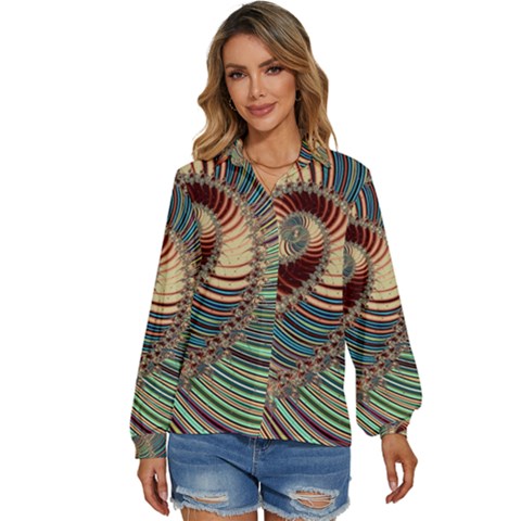 Fractal Strange Unknown Abstract Women s Long Sleeve Button Up Shirt by Proyonanggan
