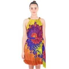 Fractal Spiral Bright Colors Halter Collar Waist Tie Chiffon Dress by Proyonanggan