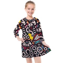 Multicolored Abstract Painting Colorful Kids  Quarter Sleeve Shirt Dress by Grandong