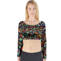 Multicolored Doodle Abstract Colorful Multi Colored Long Sleeve Crop Top