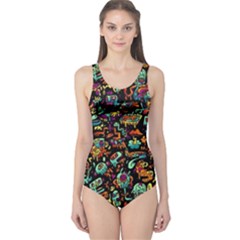 Multicolored Doodle Abstract Colorful Multi Colored One Piece Swimsuit