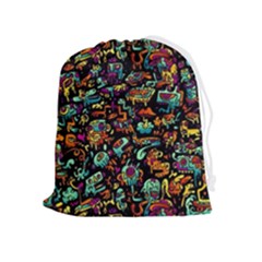 Multicolored Doodle Abstract Colorful Multi Colored Drawstring Pouch (XL)