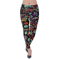 Multicolored Doodle Abstract Colorful Multi Colored Velvet Leggings