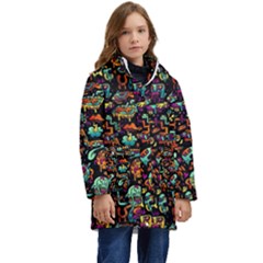 Multicolored Doodle Abstract Colorful Multi Colored Kids  Hooded Longline Puffer Jacket by Grandong