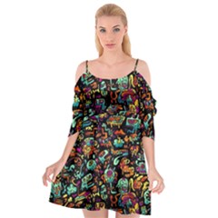 Multicolored Doodle Abstract Colorful Multi Colored Cutout Spaghetti Strap Chiffon Dress