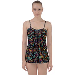 Multicolored Doodle Abstract Colorful Multi Colored Babydoll Tankini Set