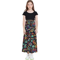 Multicolored Doodle Abstract Colorful Multi Colored Kids  Flared Maxi Skirt