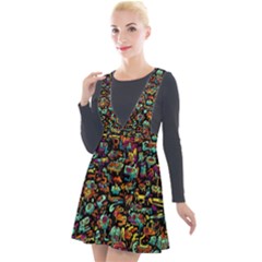 Multicolored Doodle Abstract Colorful Multi Colored Plunge Pinafore Velour Dress