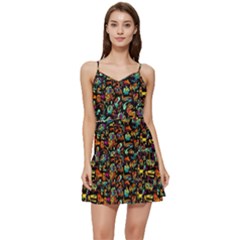 Multicolored Doodle Abstract Colorful Multi Colored Short Frill Dress by Grandong