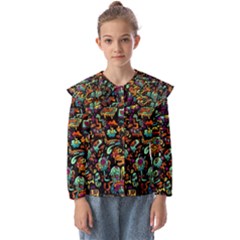 Multicolored Doodle Abstract Colorful Multi Colored Kids  Peter Pan Collar Blouse