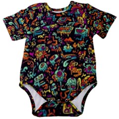 Multicolored Doodle Abstract Colorful Multi Colored Baby Short Sleeve Bodysuit by Grandong
