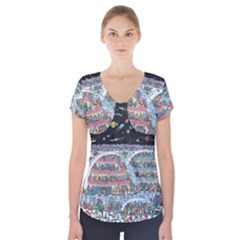 Abstract Painting Space Cartoon Short Sleeve Front Detail Top by Grandong