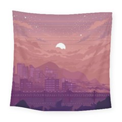 Aesthetic Pixel Art Landscape Square Tapestry (large)