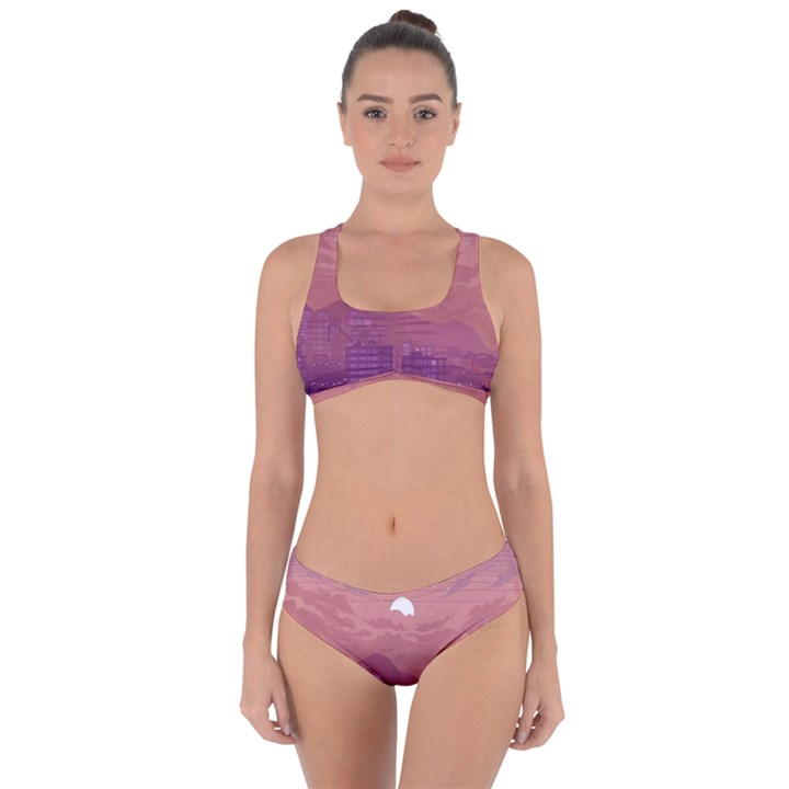 Aesthetic Pixel Art Landscape Criss Cross Bikini Set