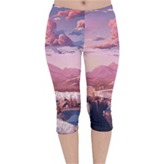 Aesthetic Landscape Vintage Cartoon Velvet Capri Leggings 