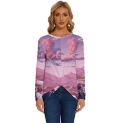 Aesthetic Landscape Vintage Cartoon Long Sleeve Crew Neck Pullover Top by Sarkoni