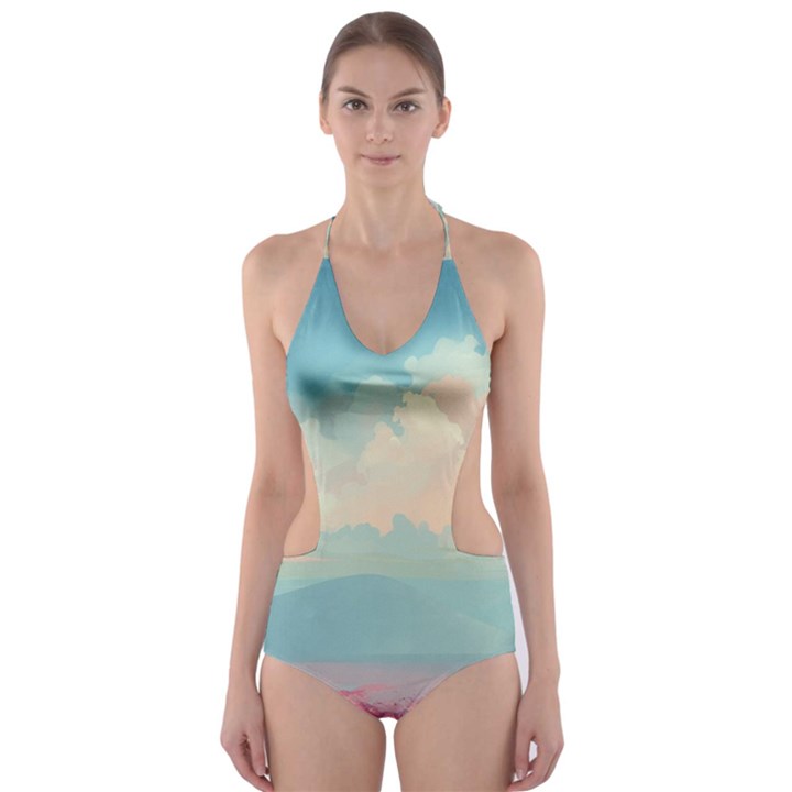 Anime Landscape Cut-Out One Piece Swimsuit