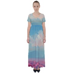 Anime Landscape High Waist Short Sleeve Maxi Dress