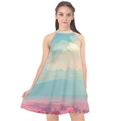 Anime Landscape Halter Neckline Chiffon Dress 