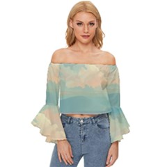 Anime Landscape Off Shoulder Flutter Bell Sleeve Top by Sarkoni