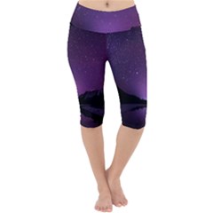 Dark Purple Aesthetic Landscape Lightweight Velour Cropped Yoga Leggings