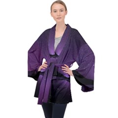 Dark Purple Aesthetic Landscape Long Sleeve Velvet Kimono  by Sarkoni