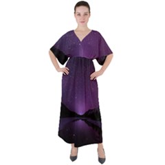 Dark Purple Aesthetic Landscape V-neck Boho Style Maxi Dress