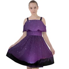 Dark Purple Aesthetic Landscape Cut Out Shoulders Chiffon Dress by Sarkoni