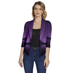 Dark Purple Aesthetic Landscape Women s Draped Front 3/4 Sleeve Shawl Collar Jacket by Sarkoni