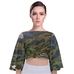 Anime Scenery Drawing Sky Landscape Cloud Cartoon Tie Back Butterfly Sleeve Chiffon Top